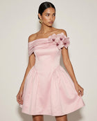 Orchid Embellished Off-Shoulder Mini Dress - Blush Pink