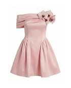 Orchid Embellished Off-Shoulder Mini Dress - Blush Pink
