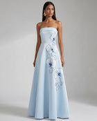 Orchid Embroidered Strapless Maxi Dress - Blue