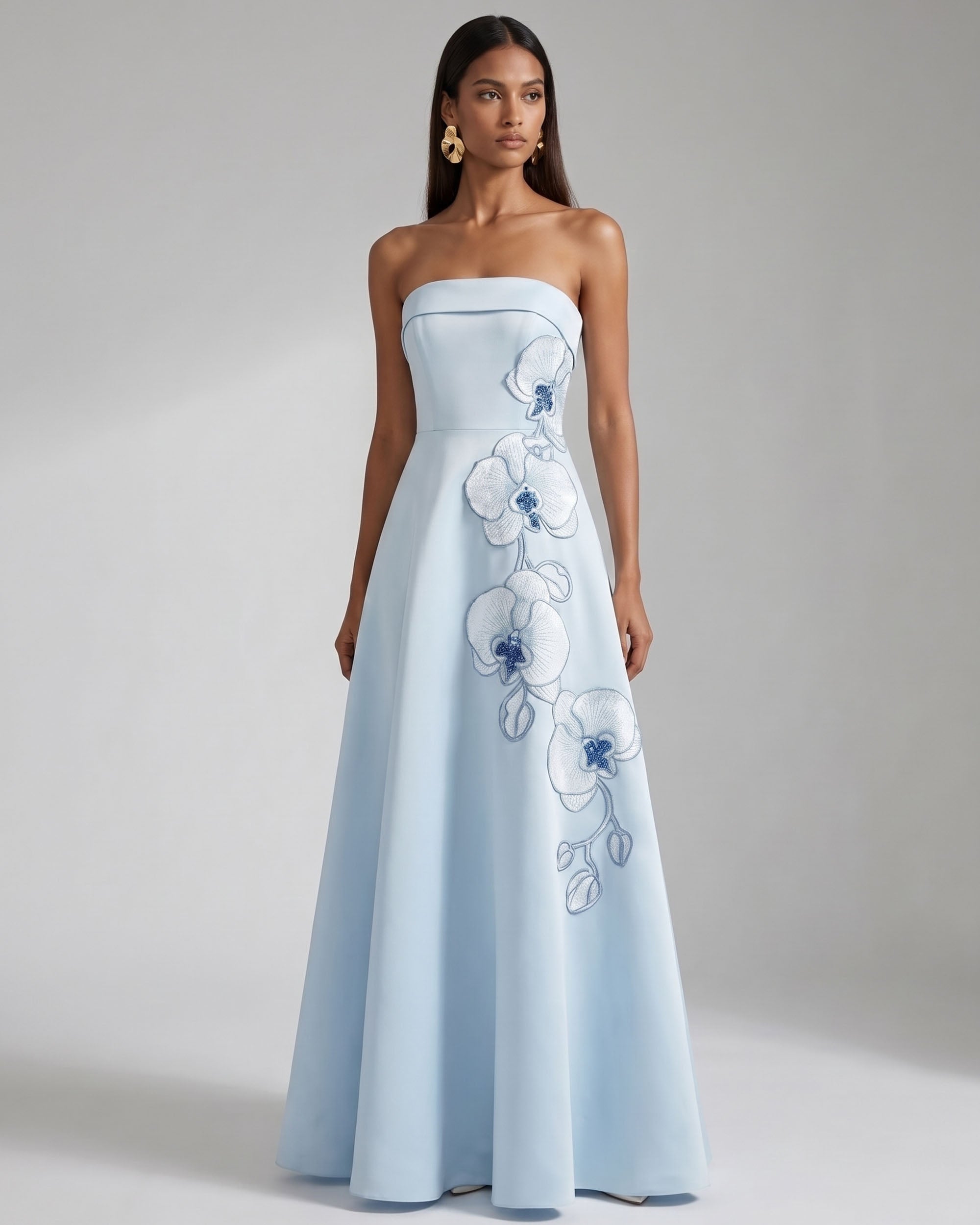 Orchid Embroidered Strapless Maxi Dress - Blue