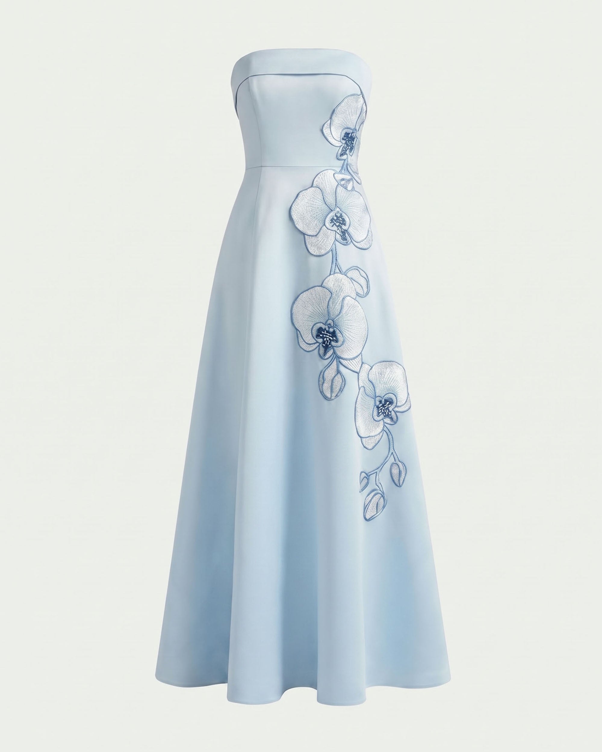 Orchid Embroidered Strapless Maxi Dress - Blue
