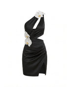 Orchid Embellished Cutout Mini Dress - Black