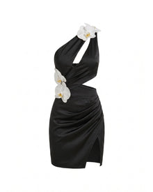 Orchid Embellished Cutout Mini Dress - Black