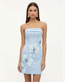 Orchid Embroidered Strapless Sheath Midi Dress - Light Blue