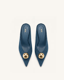 Helena Gold Sphere Pointed Toe Mules - Denim Blue