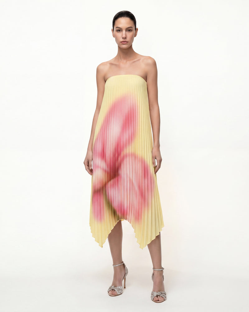 Floral-Print Strapless Convertible Midi Dress - Yellow