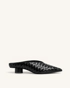 Helena Woven Textured Pointed Toe Mules - Black