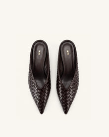 Helena Woven Textured Pointed Toe Mules - Burgundy