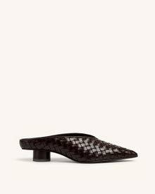 Helena Woven Textured Pointed Toe Mules - Burgundy