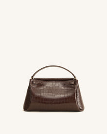 Carmen Top Handle Bag - Dark Brown Croc