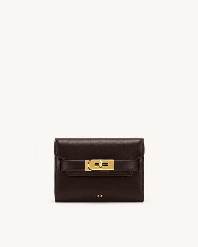 Yara Turn-Lock Flap Compact Wallet - Reddish Brown