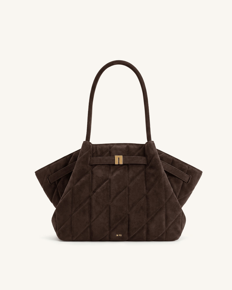 Hana Medium Faux Suede Tote Bag - Coffee Brown