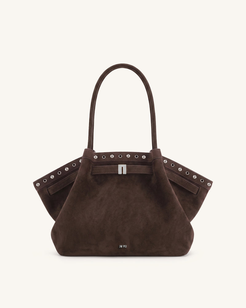 Hana Medium Faux Suede Tote Bag - Dark Chocolate Brown