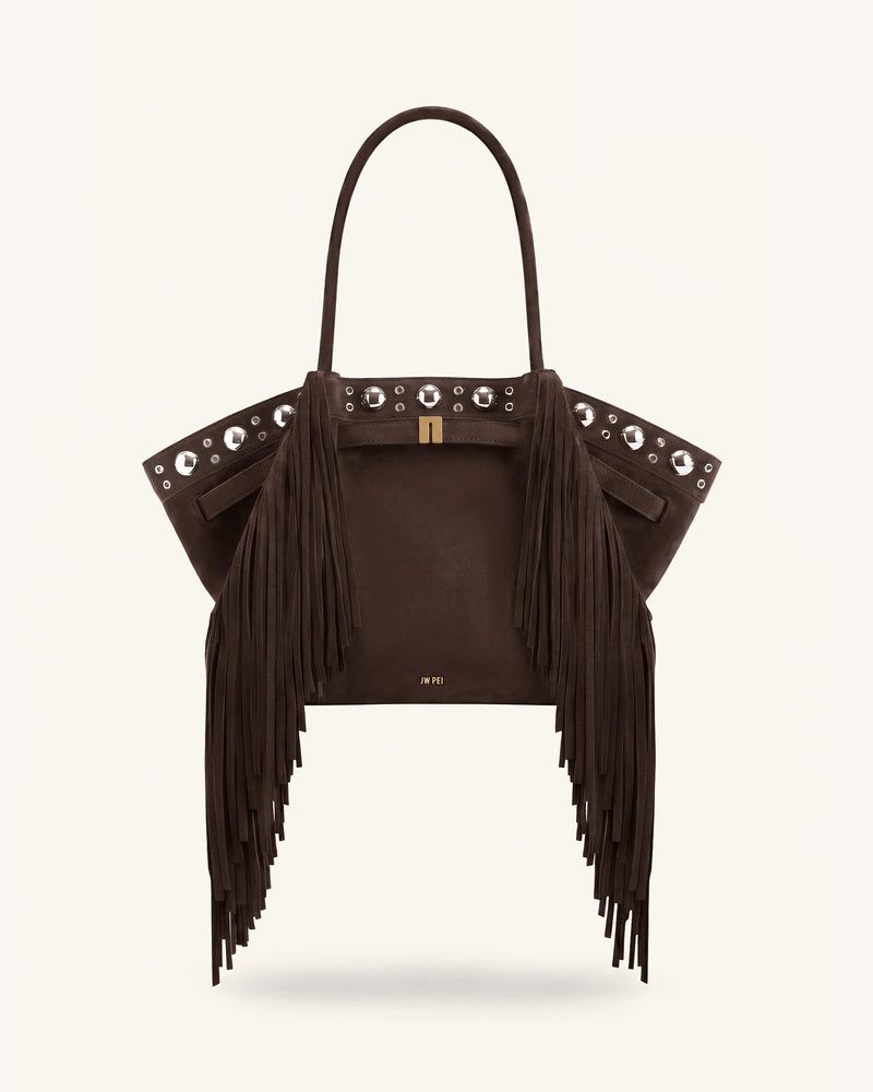 Hana Medium Faux Suede Tassel Tote Bag - Dark Brown