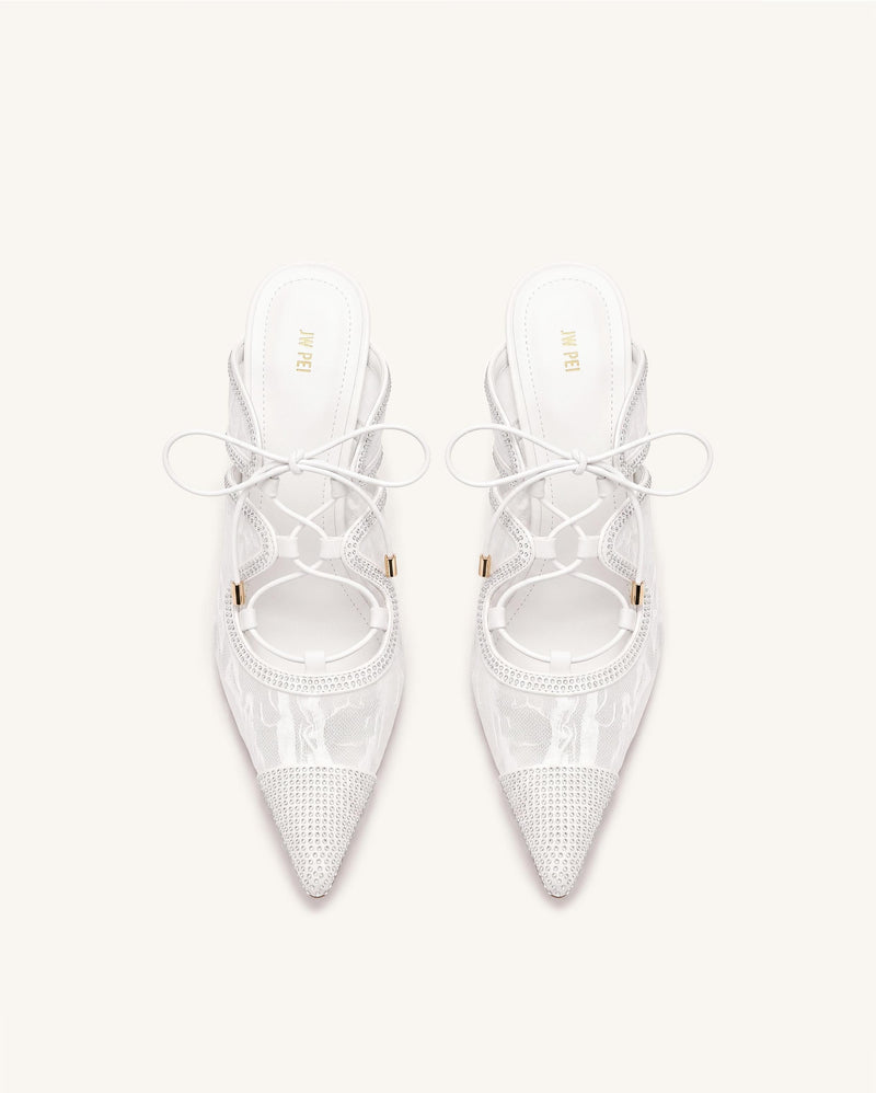 Sofia Lace Bow Mule Heels - White
