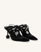 Sofia Lace Bow Mule Heels - Black