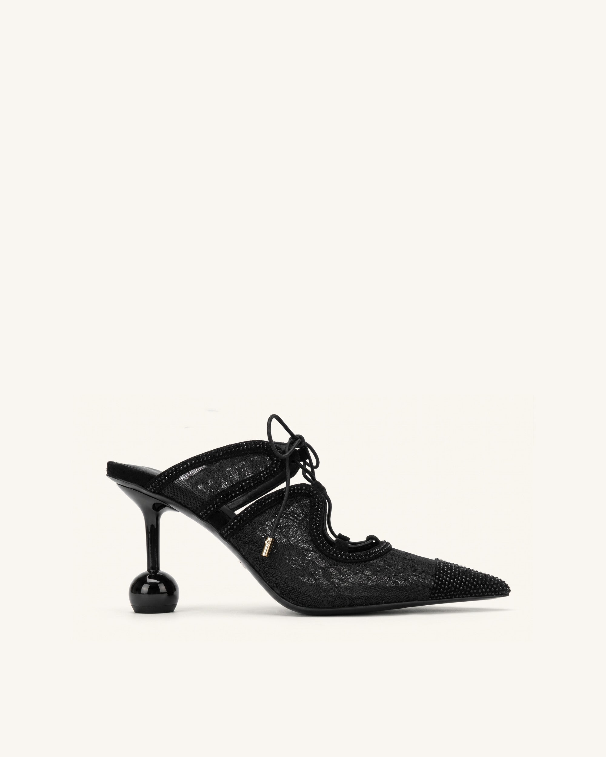 Sofia Lace Bow Mule Heels - Black