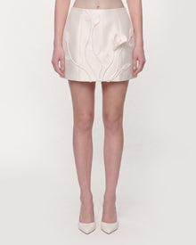 Floral Appliqué Mini Skirt - White