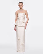Floral Appliqué Peplum Top - White