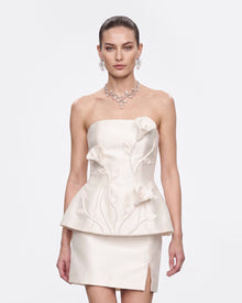 Floral Appliqué Peplum Top - White