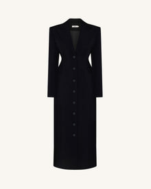 Structured Shoulder Fitted Lapel Maxi Coat - Black