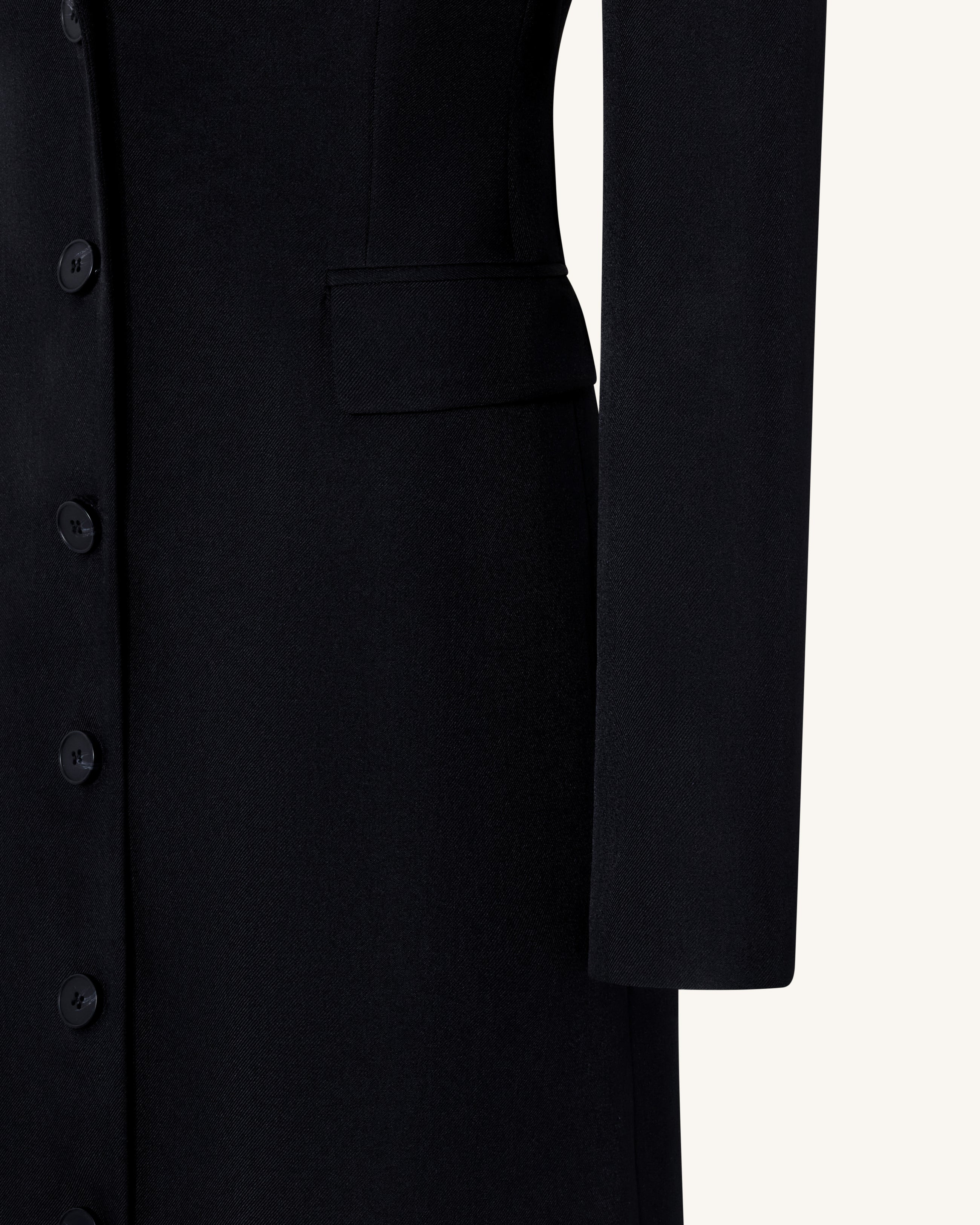 Structured Shoulder Fitted Lapel Maxi Coat - Black