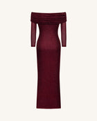 Rhinestone Mesh Off-Shoulder Maxi Dress - Claret