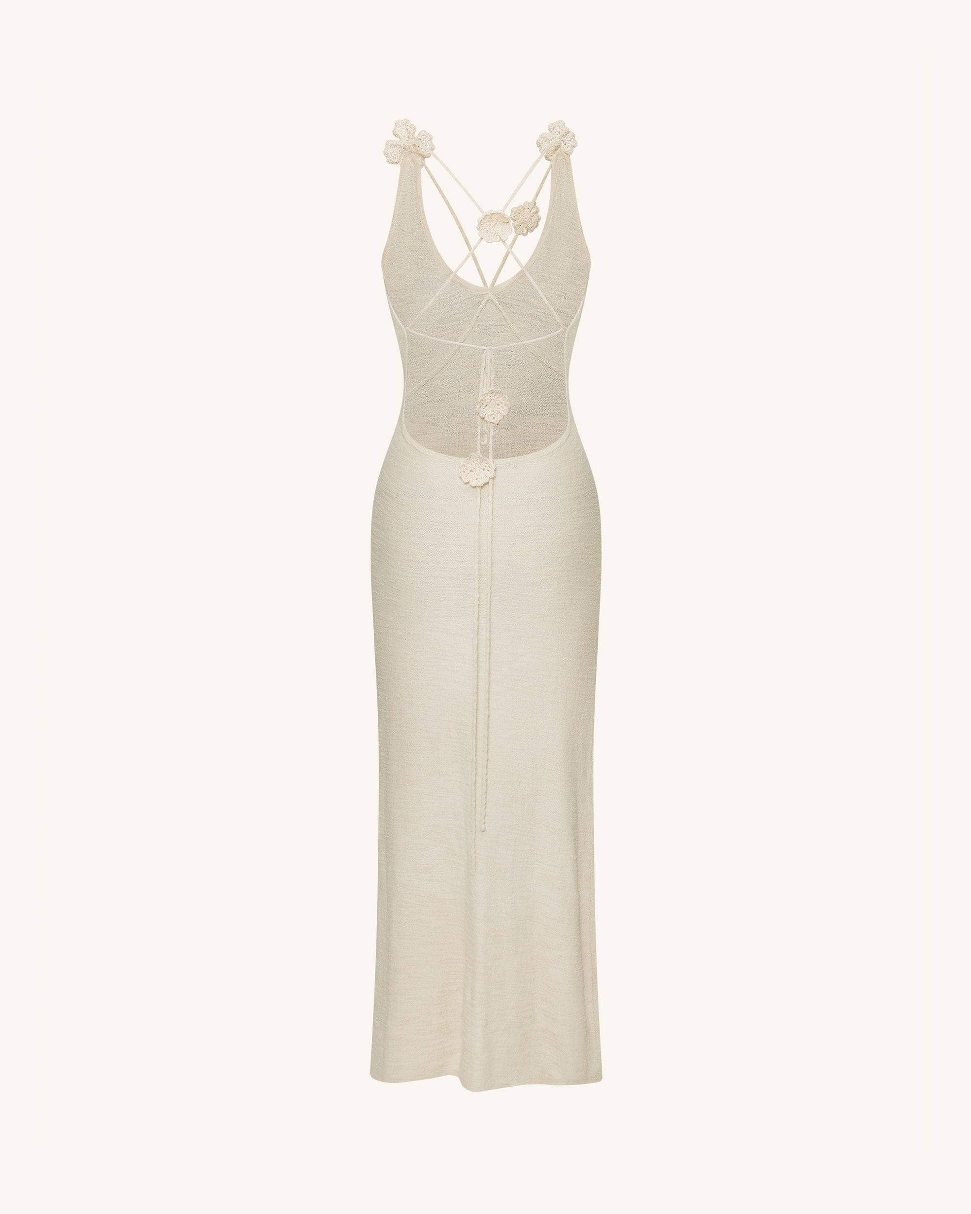Textured Knit Halter Maxi Dress - Cream