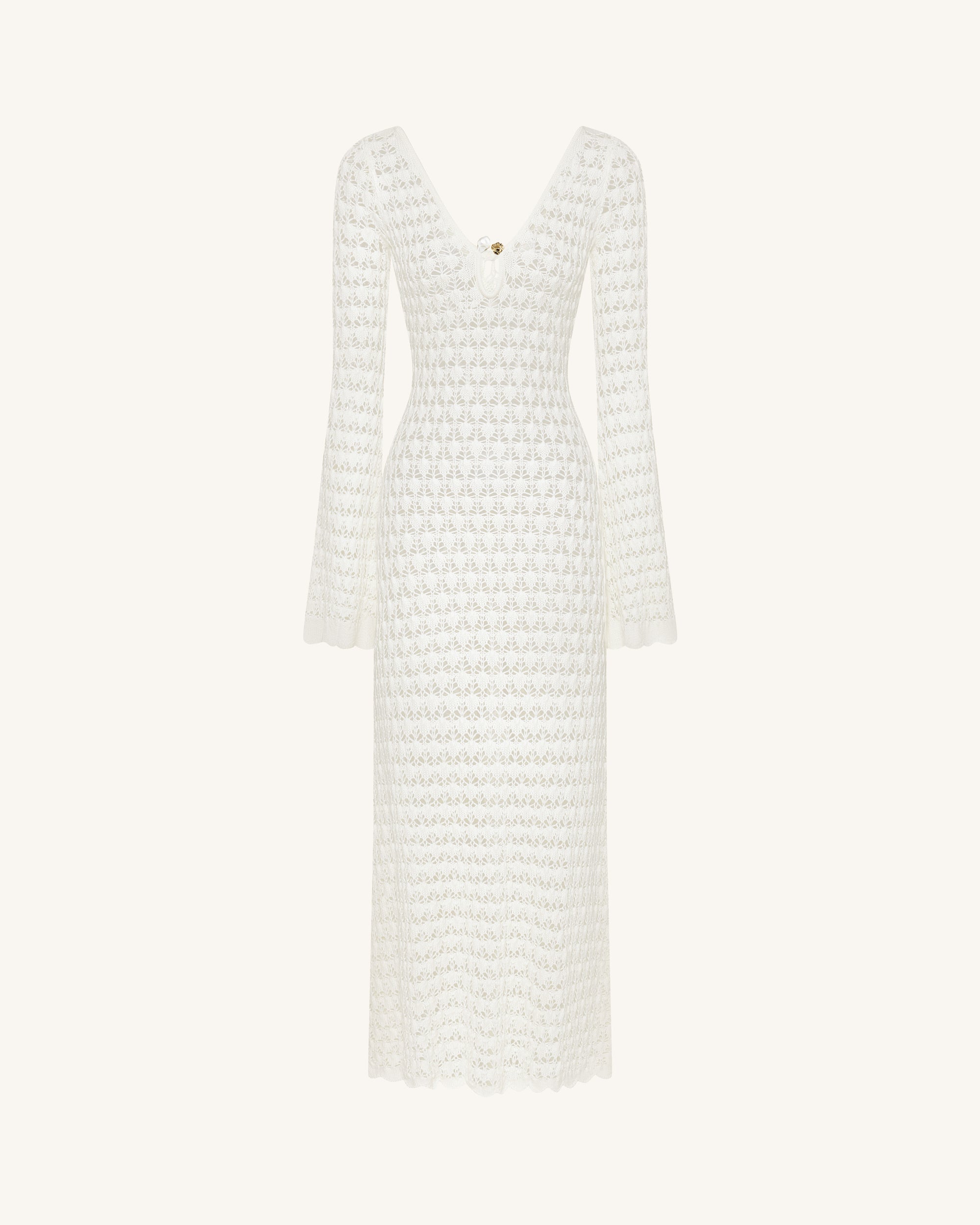 Pointelle Knit Keyhole Maxi Dress - White