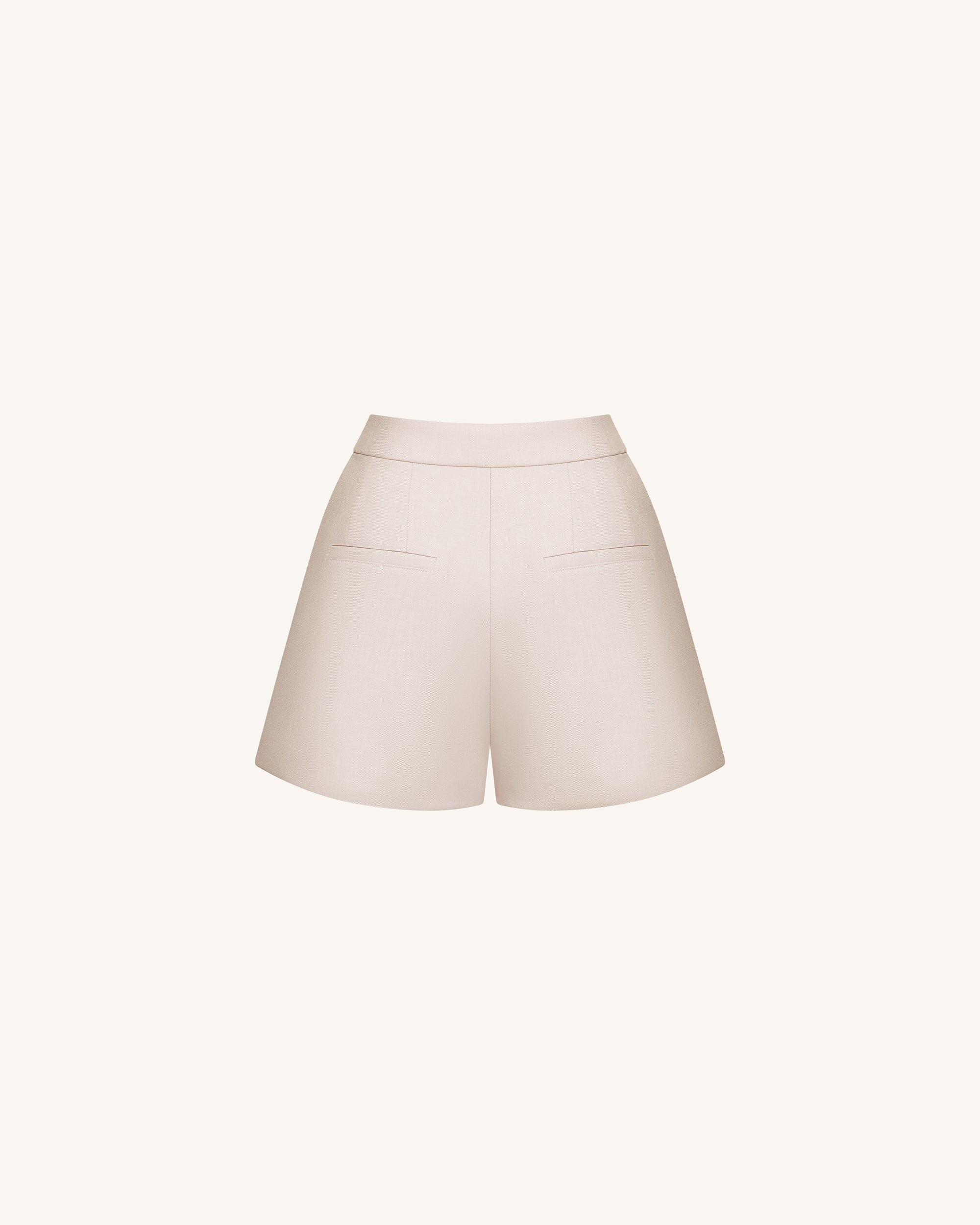 Woven Cotton Tailored Shorts - Beige