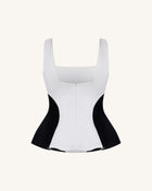 Monochrome Paneled Square-Neck Peplum Top - Black