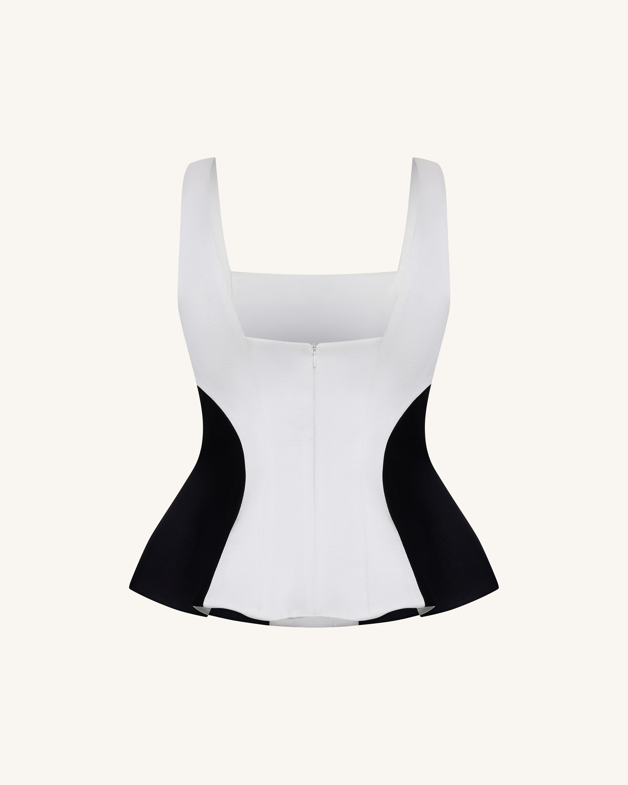 Monochrome Paneled Square-Neck Peplum Top - Black