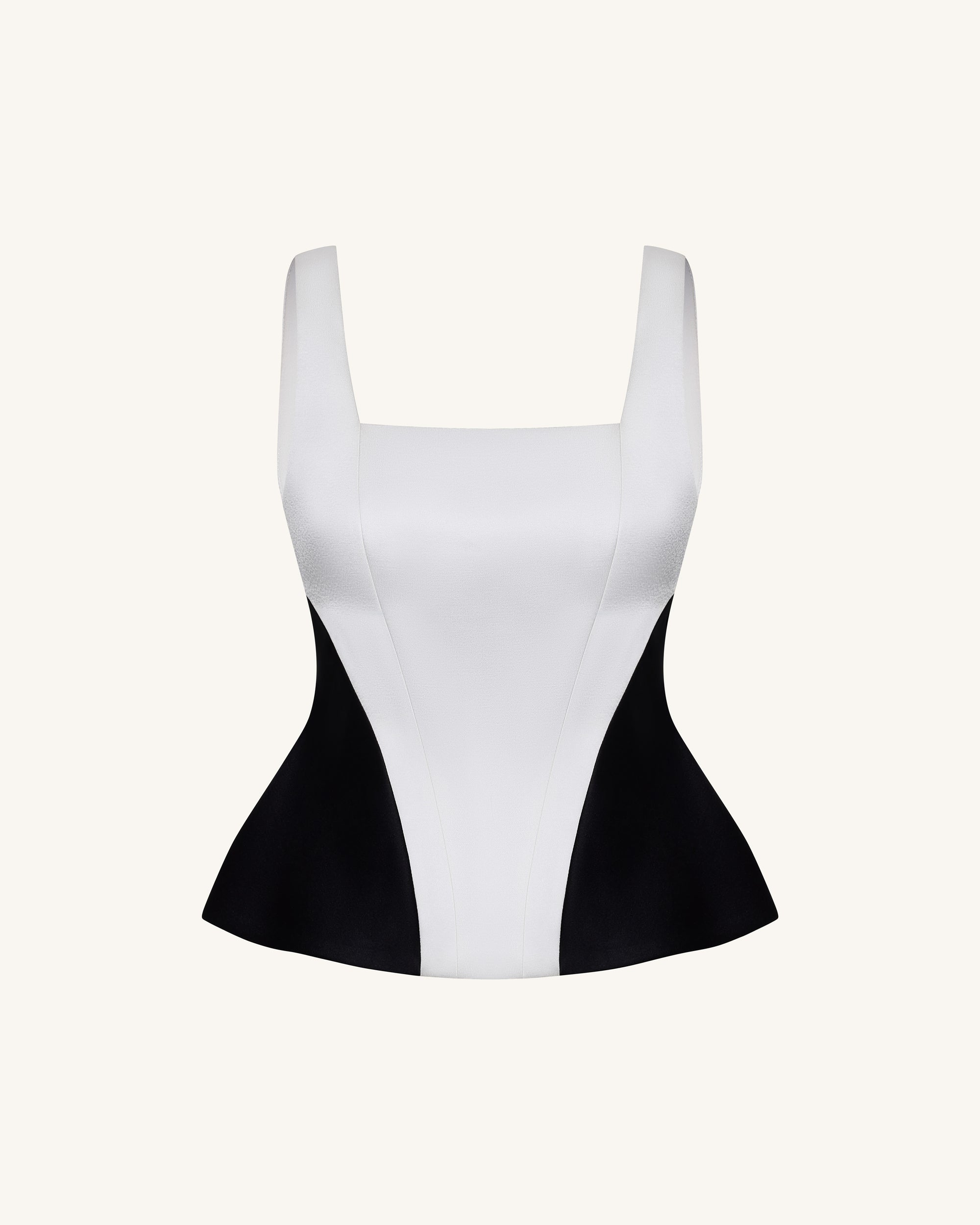 Monochrome Paneled Square-Neck Peplum Top - Black