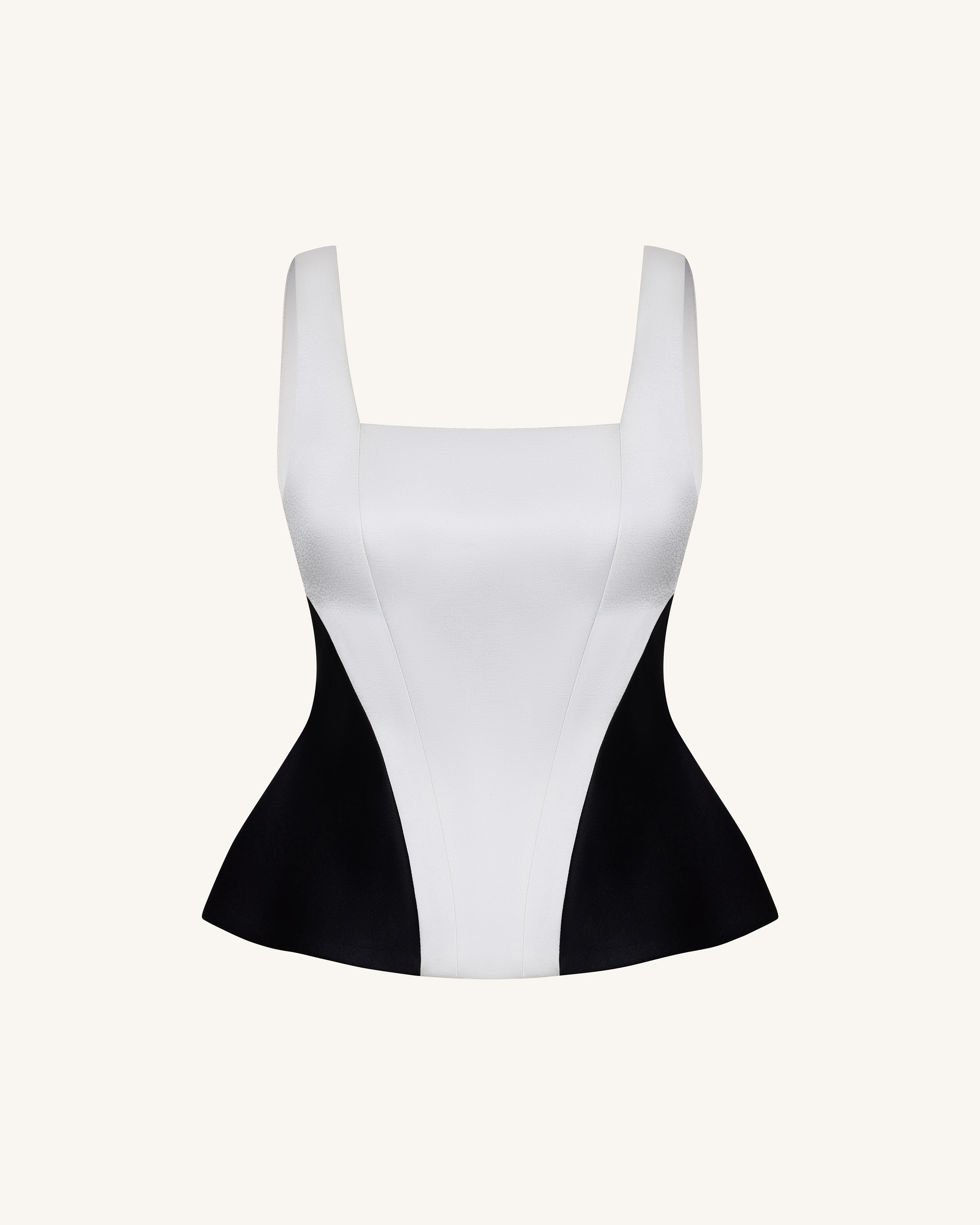 Monochrome Paneled Square-Neck Peplum Top - Black