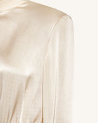 Structured Shoulder Design Satin High-Neck Fitted Maxi Dress - Cream