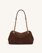 Mireya Faux Suede Chain Shoulder Bag - Dark Brown