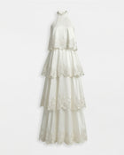 Orchid Embroidered Tiered Halter Maxi Dress - White