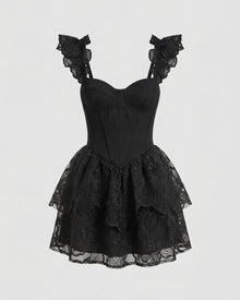 Orchid Embroidered Corset Mini Dress - Black