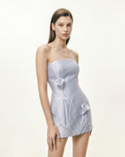 3D Vine Floral Strapless Mini Dress - Blue