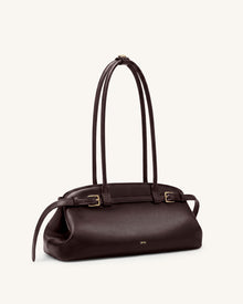 Arden Belt Detail East-West Shoulder Bag - Dark Brown