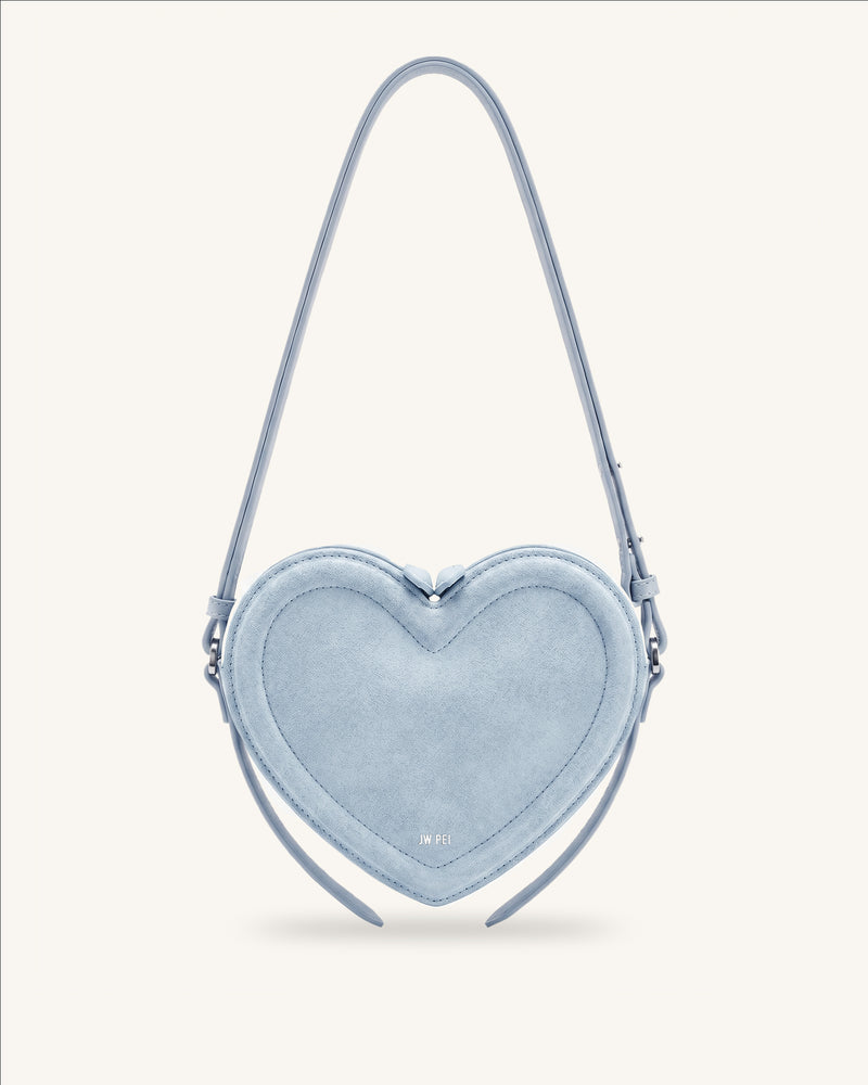 Arlene Faux Suede Heart Shape Crossbody Bag - Light Blue