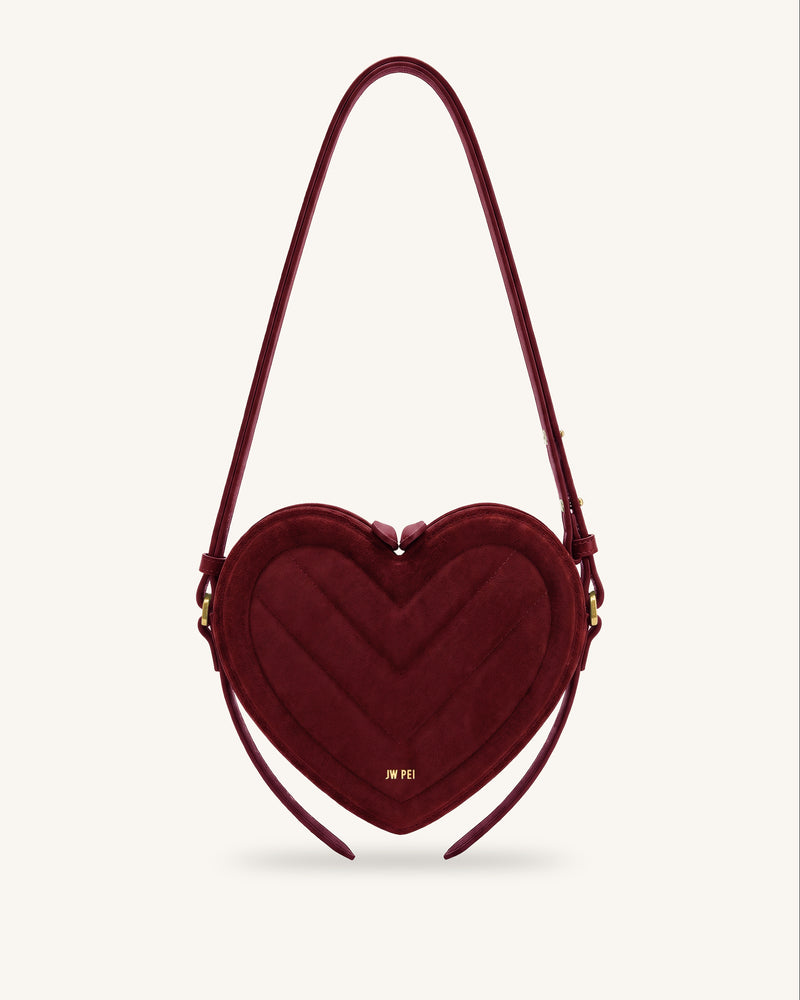 Arlene Faux Suede Heart Shaped Crossbody Bag - Brick Red