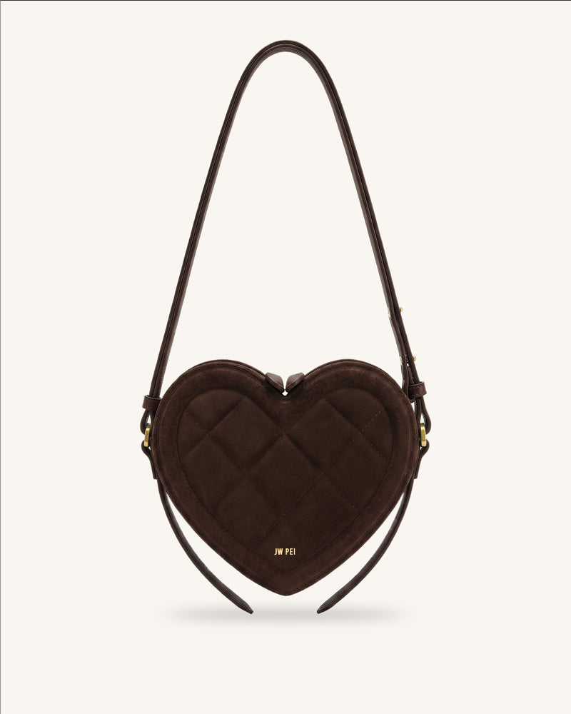 Arlene Faux Suede Heart Shape Crossbody Bag - Dark Brown