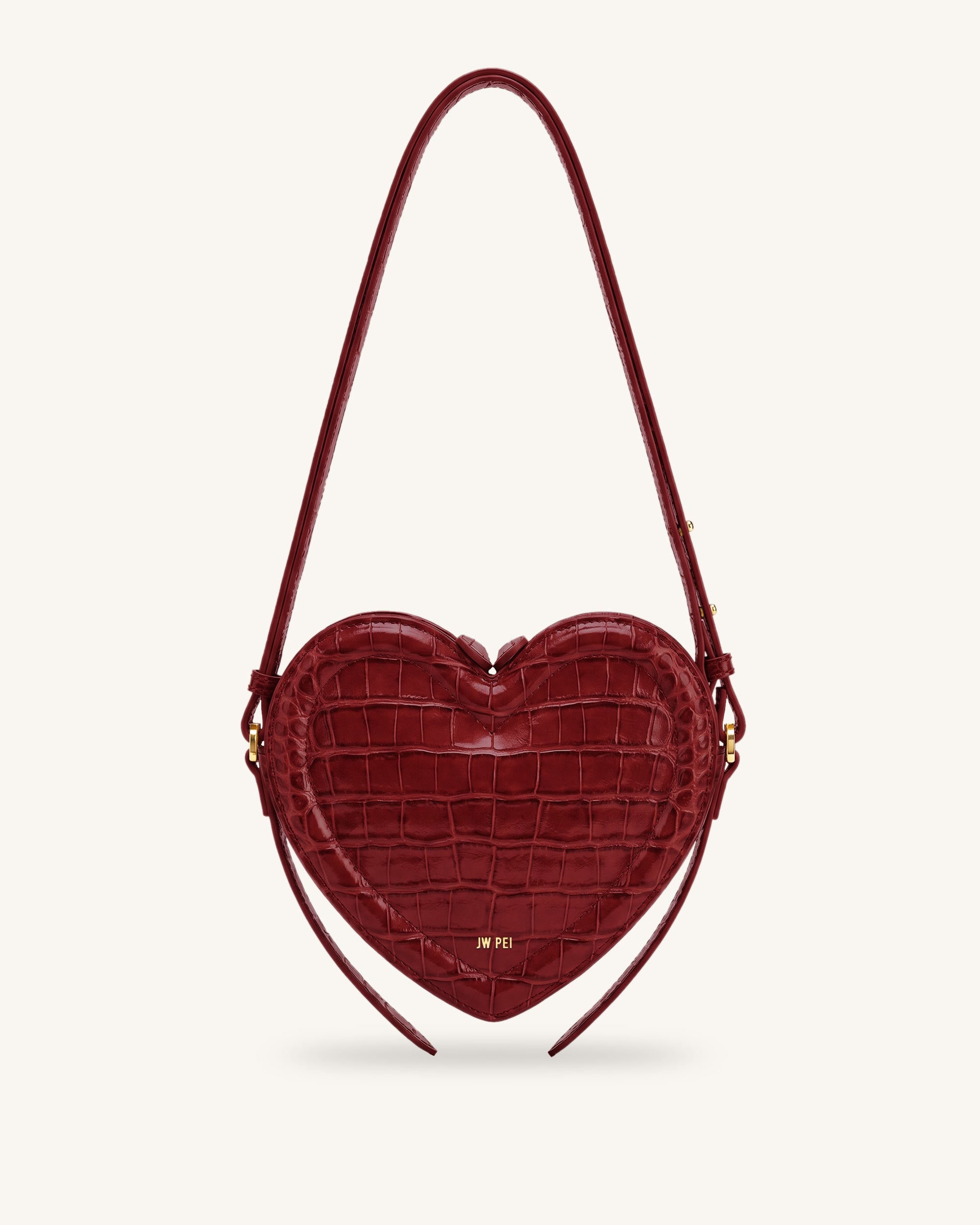 Arlene Heart Shaped Crossbody Bag - Deep Burgundy Croc