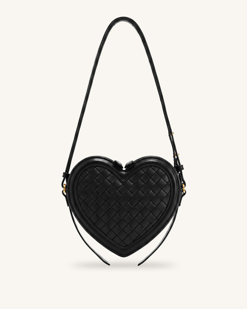 Arlene Woven Heart Shape Crossbody Bag - Charcoal Black