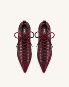 Ava Lace-Up Mesh Flats - Burgundy