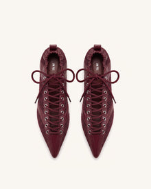 Ava Lace-Up Mesh Flats - Burgundy