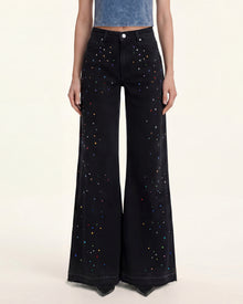 The Troublemaker Multi-Color Rhinestone Split Fray Jeans - Midnight Confessions