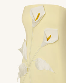 Floral Appliqué Strapless Dress - Yellow