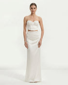 Satin High-Waist Ruched Maxi Skirt - White